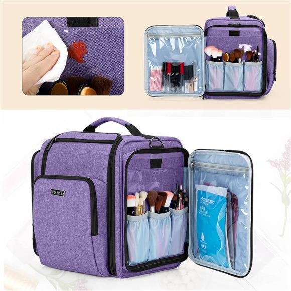 Makeup Bag Cosmetic Bag with 4 Inner Removable Pouches, Multifunctional Travel - Picture 2 of 6